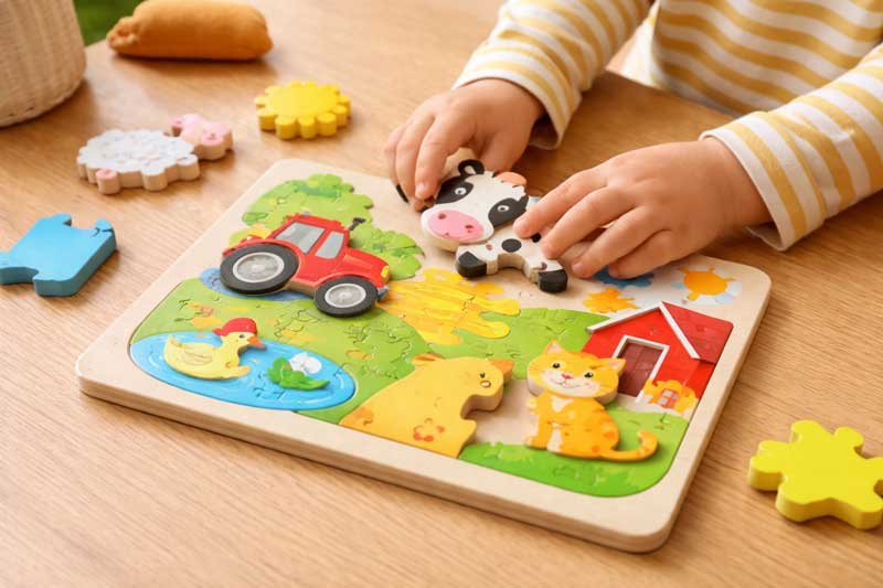 Puzzle enfant en bois avec grosses pièces pour motricité fine