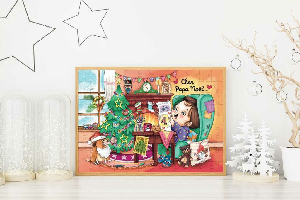 Puzzle La Lettre de Noël illustré par Cœur d'Artiflo dans une ambiance hivernale et chaleureuse