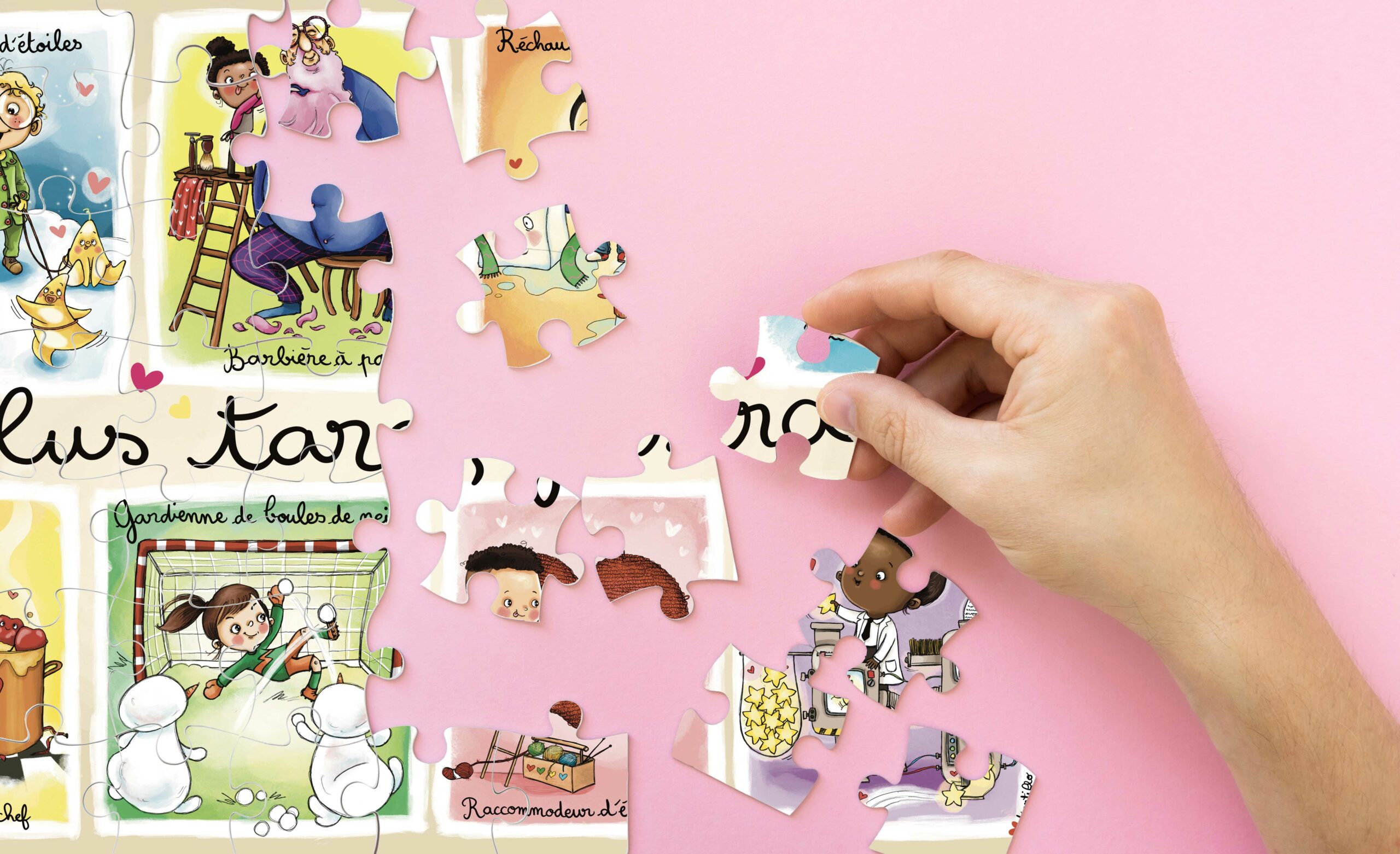 Puzzle enfant fabriqué en France avec illustration colorée et pièces en carton recyclé