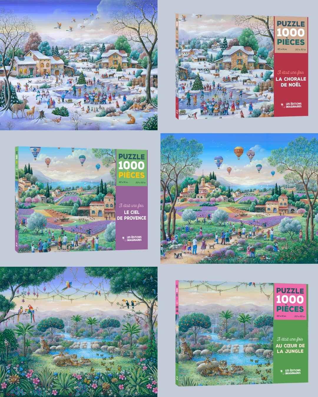 Collection de puzzles 1000 pièces illustrés et fabriqués en France par Les Éditions Imaginaires