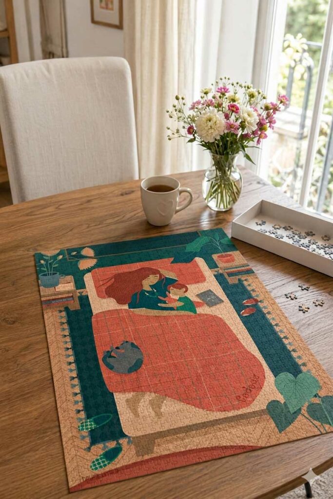 Puzzle illustré représentant le lien entre une mère et son enfant