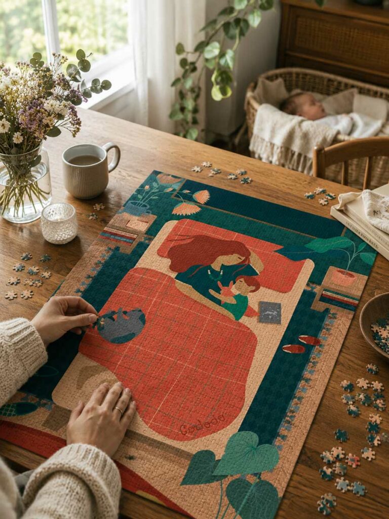 Illustration puzzle représentant le lien entre une mère et son futur enfant