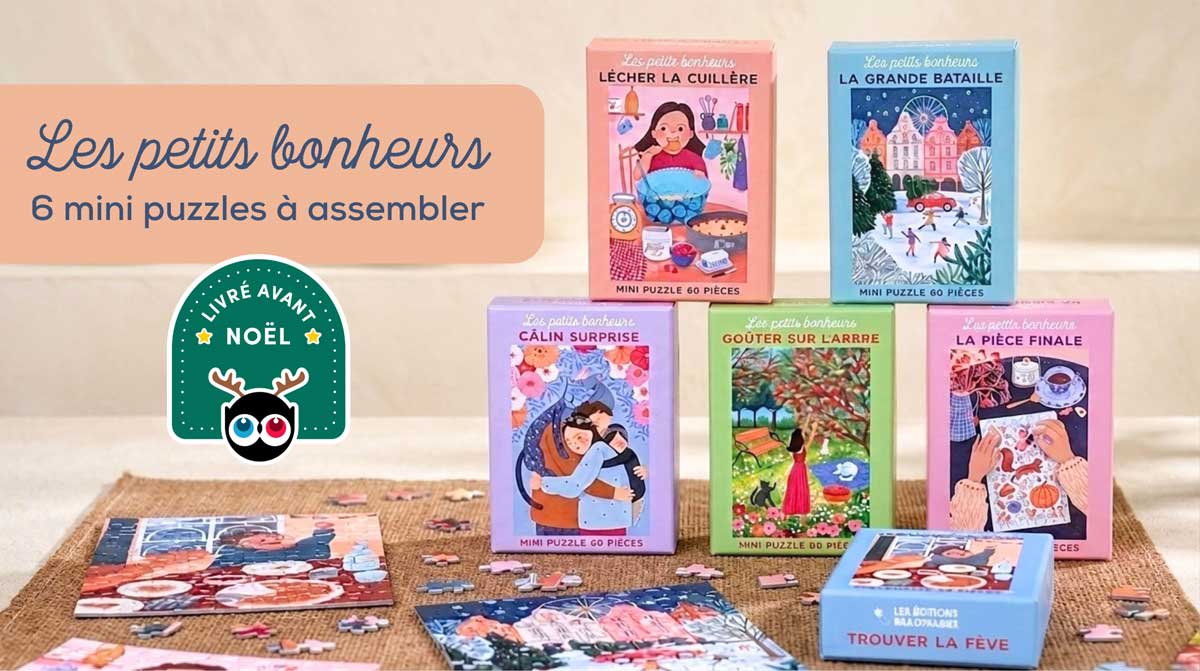 Collection Les Petits Bonheurs, six mini puzzles illustrés de 99 pièces par Marie Riem